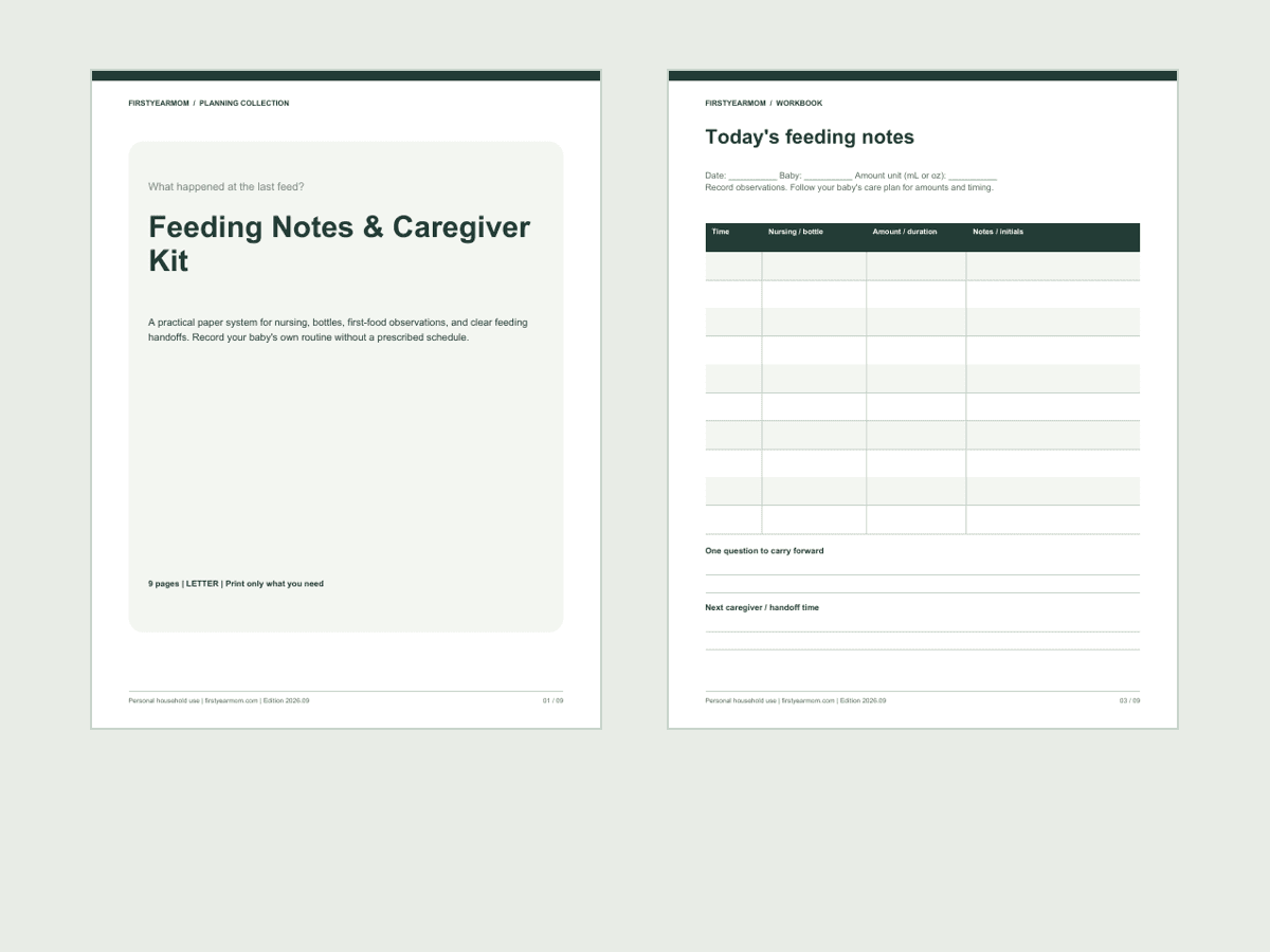 Feeding Notes & Caregiver Kit - printable PDF guide preview