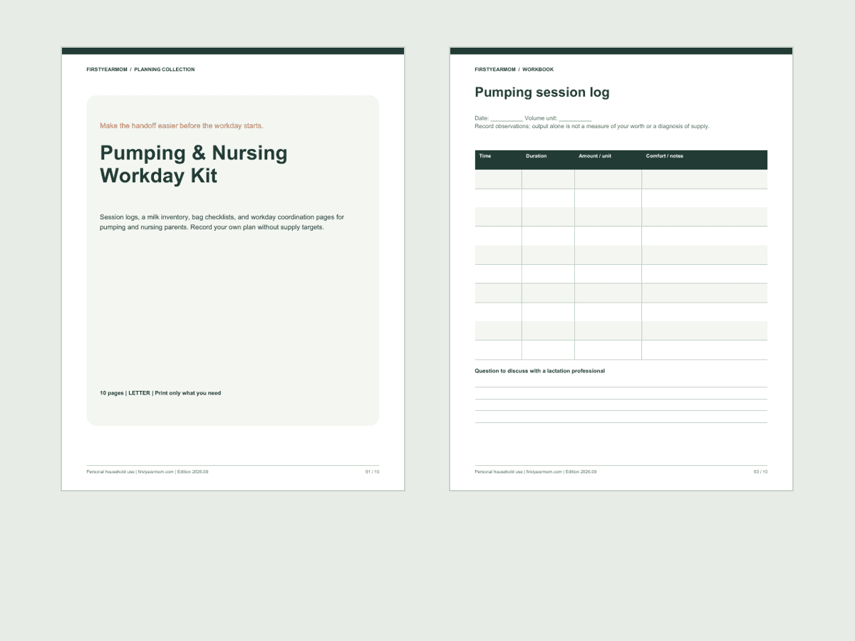 Pumping & Nursing Workday Kit - printable PDF guide preview